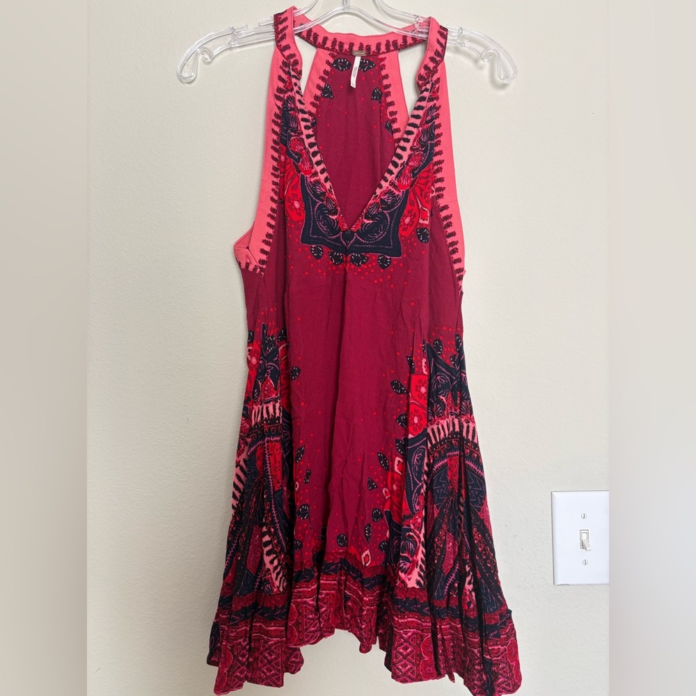 Free People Pink and Navy Floral V-Neck Dress - Picture 3 of 4